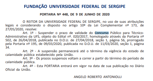 Concurso UFS vigência suspensa 14 vagas ofertadas Veja