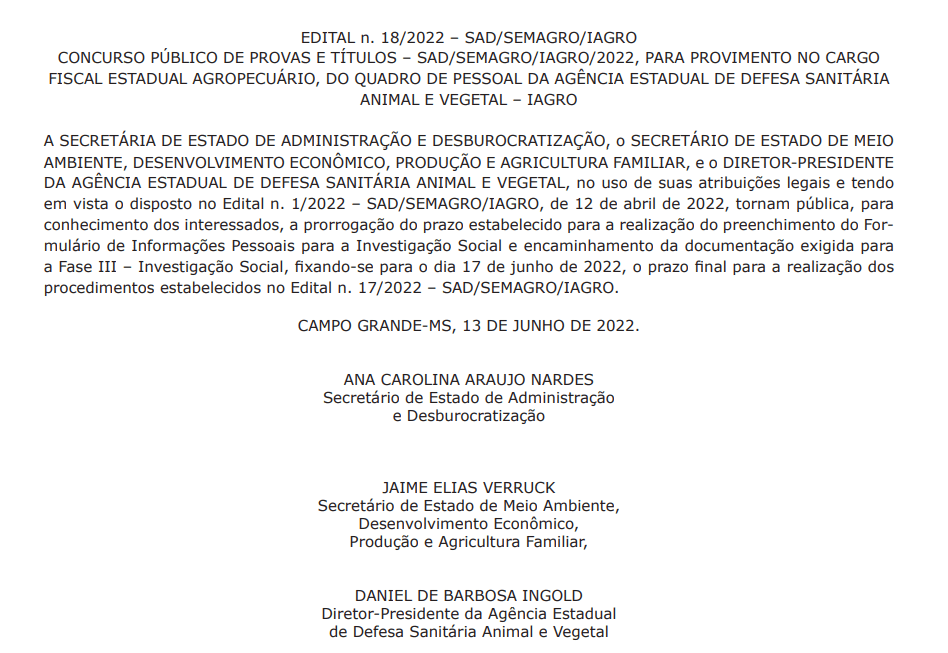 Concurso Iagro Ms Vagas Ampliadas Veja