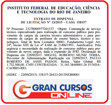 Instituto Federal do Rio de Janeiro (IFRJ) terá concurso para