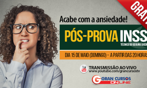 Pós-prova INSS ao vivo e gratuito no domingo (15/05) às 20h. Acabe com a ansiedade!