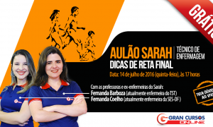 É hoje às 17h! Aulão GRATUITO Sarah com as enfermeiras Fernanda Barboza e Fernanda Coelho!