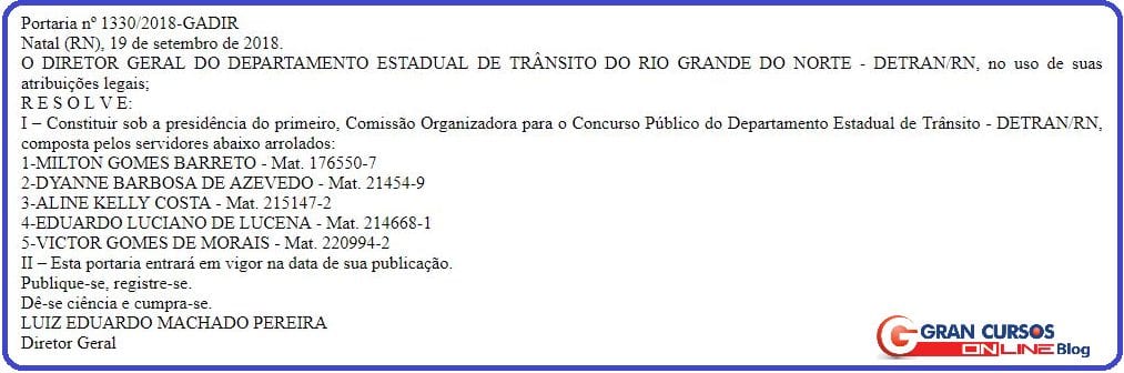 Concurso DETRAN RN: comissão formada