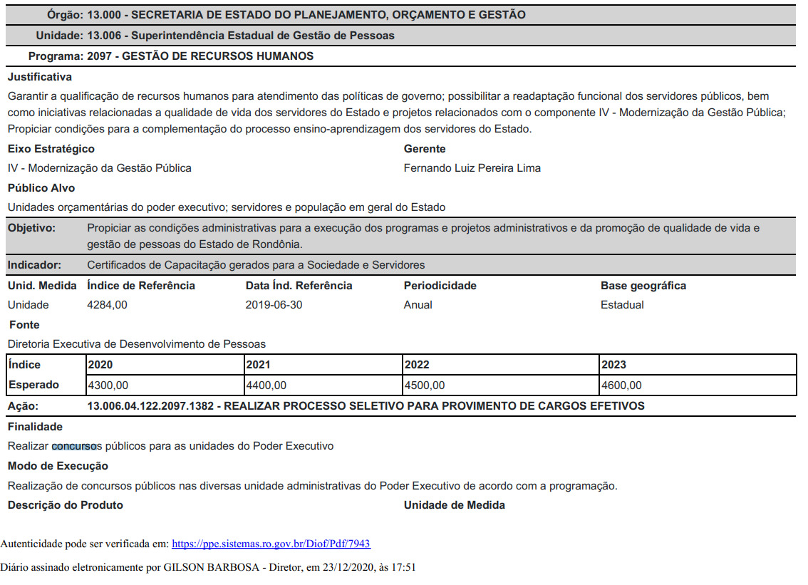 Concursos RO 2021: PPA 2020-2023