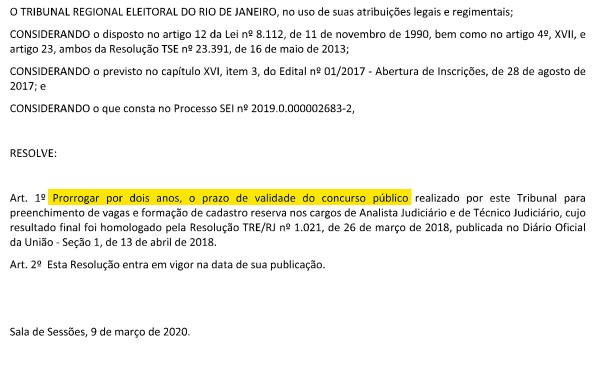 concurso tre rj - prorrogação da validade do certame