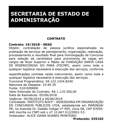 Concurso Santa Casa PA: contrato com Instituto AOCP