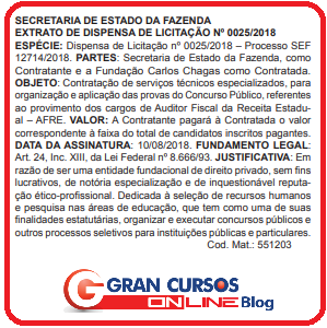 Dispensa de licitação do concurso Sefaz SC.