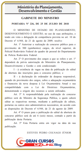 Documento de autorização do edital PRF.