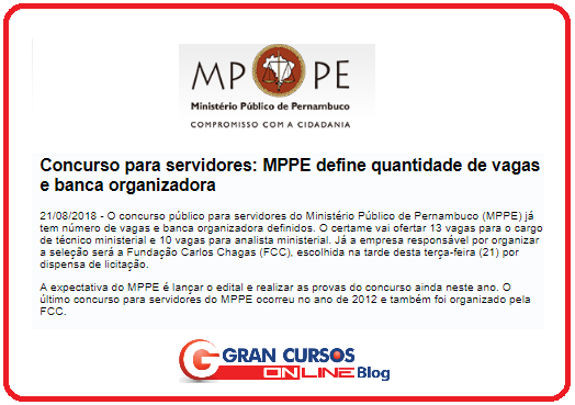 Definição de vagas para o Concurso MP PE