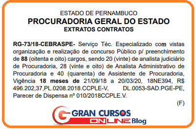 Concurso PGE PE: extrato de contrato da banca.