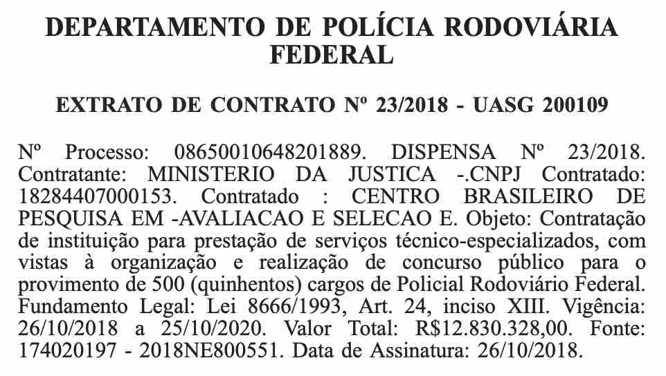 Concurso PRF: extrato de contrato.