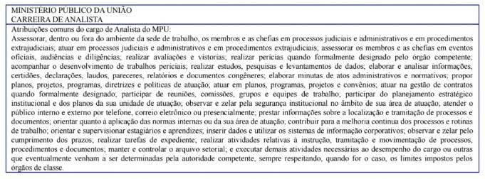 Descrição da carreira de analista para o concurso MPU.