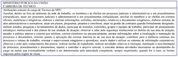 Descrição da carreira de técnico para o concurso MPU.