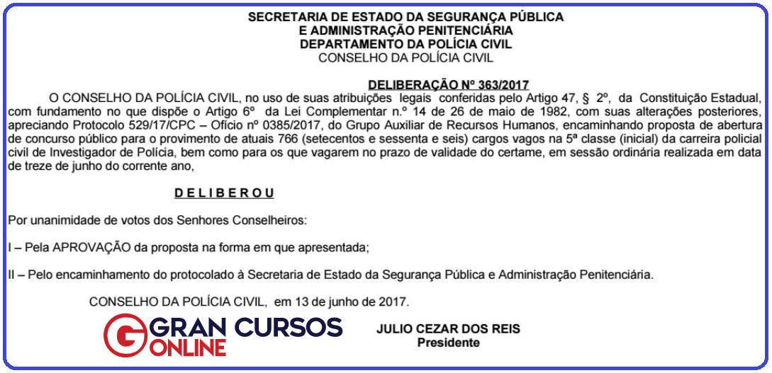 Deliberação feita pela PC PR