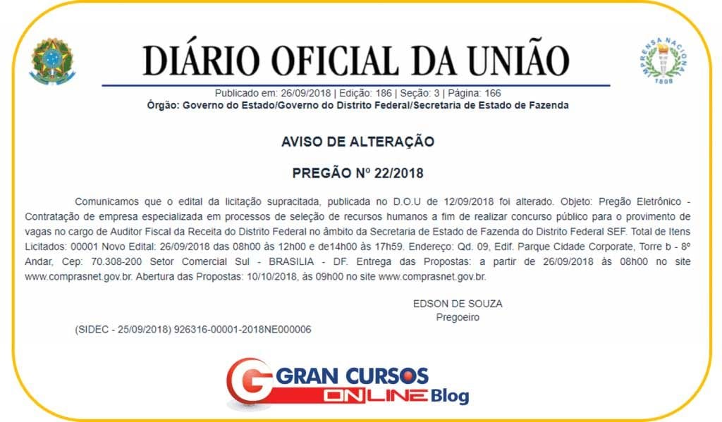 Documento de Definição de Banca do concurso SEFAZ DF.