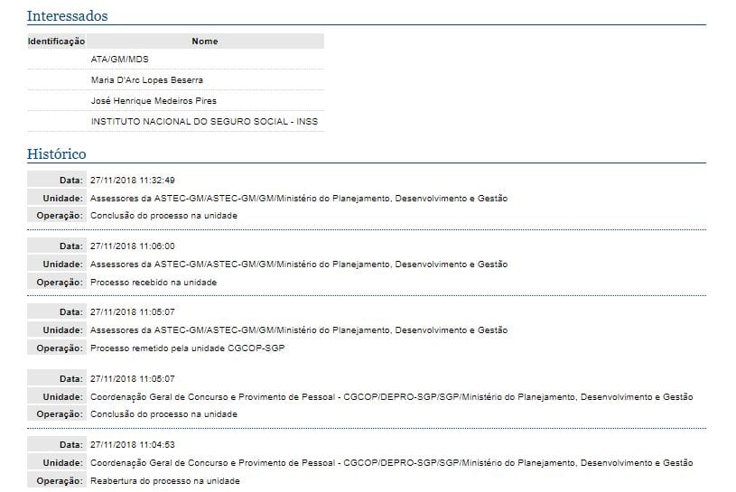 Últimas movimentações do edital INSS no planejamento.