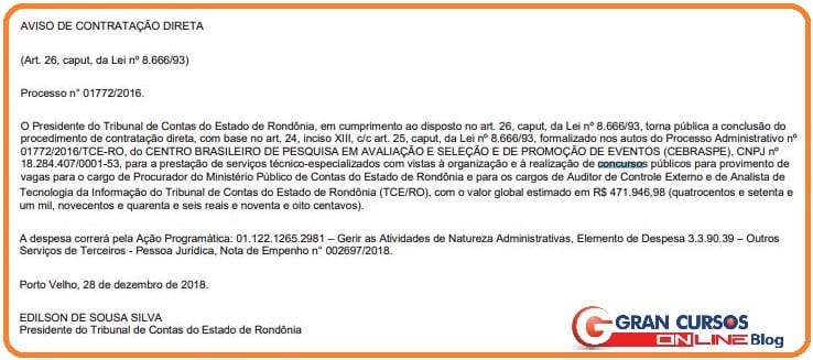 Banca organizadora do concurso TCE RO.