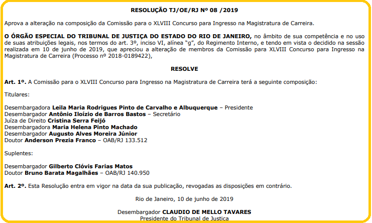 Comissão do concurso TJ RJ Juiz.