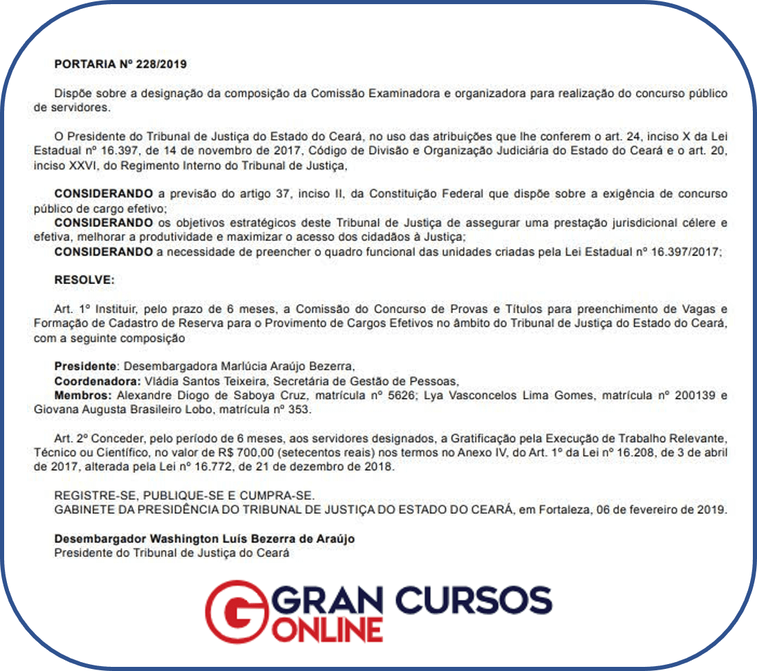 Concurso TJCE comissão formada!