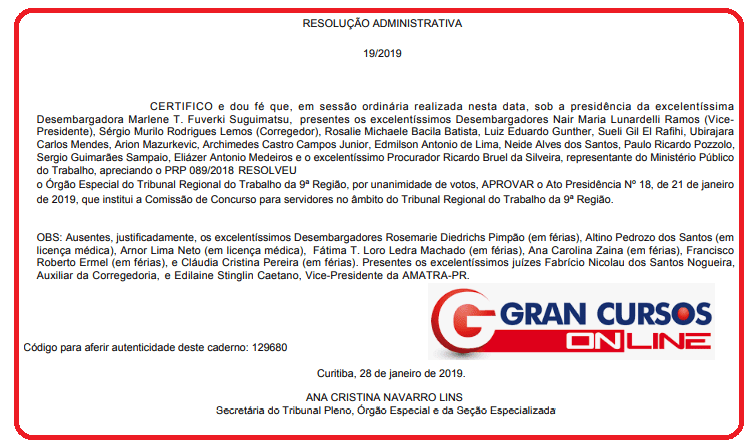 Comissão do concurso TRT PR