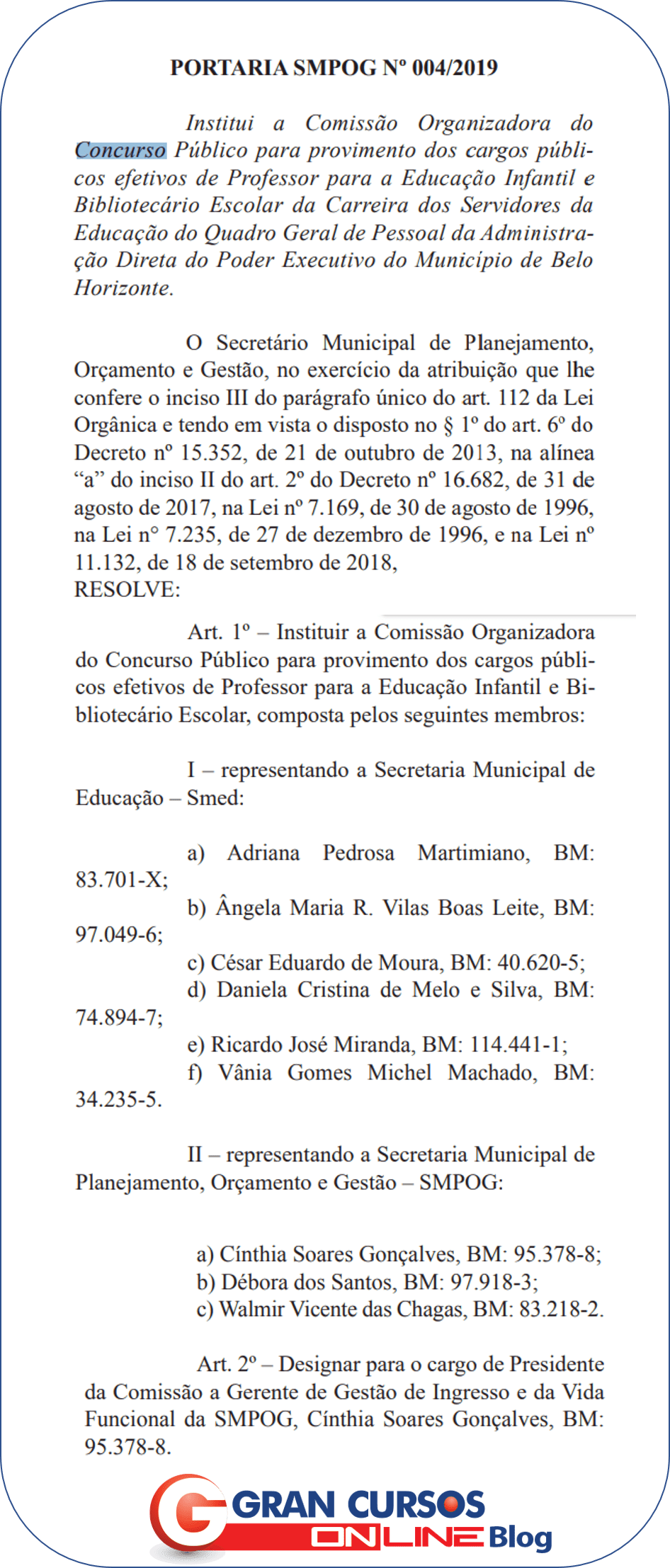 Concurso SMS BH