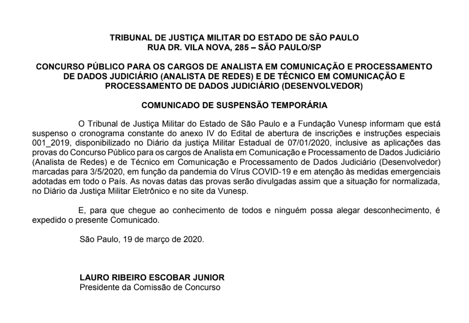 Concurso TJM SP: suspensão temporária