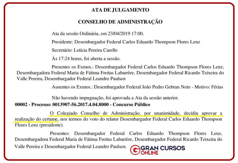 Concurso TRF 4: ata de julgamento.