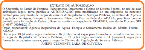 Concurso Adasa DF: Extrato de Autorização