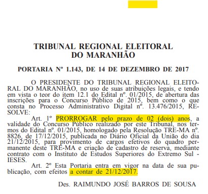 concurso tre ma - validade prorrogada