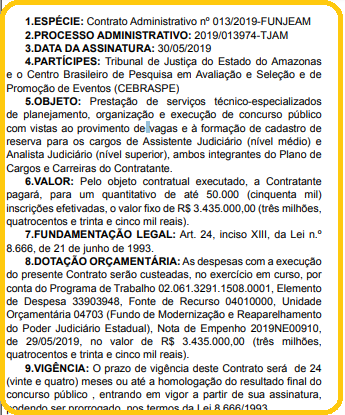 Extrato de contrato publicado do concurso TJ AM !