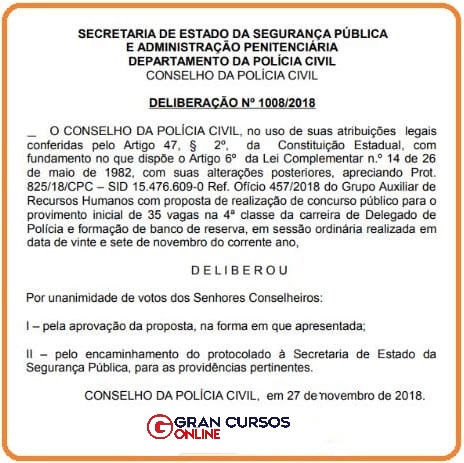 Concurso PC PR: Autorização do certame para delegado.