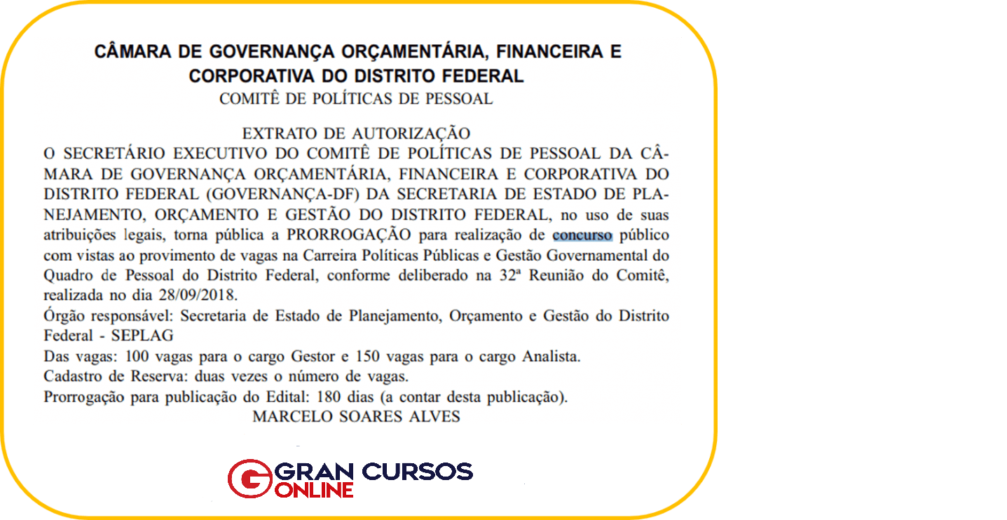 Concurso PPGG DF: extrato de autorização.