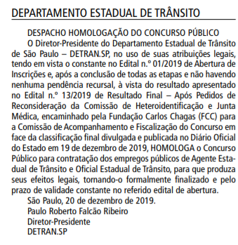 Concurso DETRAN SP: homologação publicada!