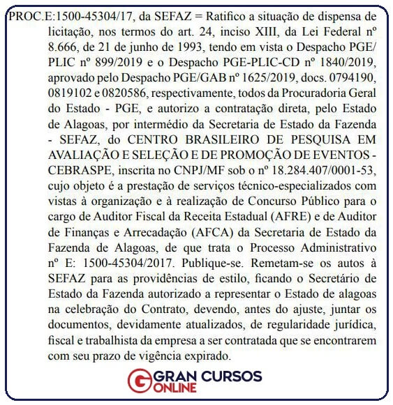 Despacho do concurso Sefaz AL publicado.