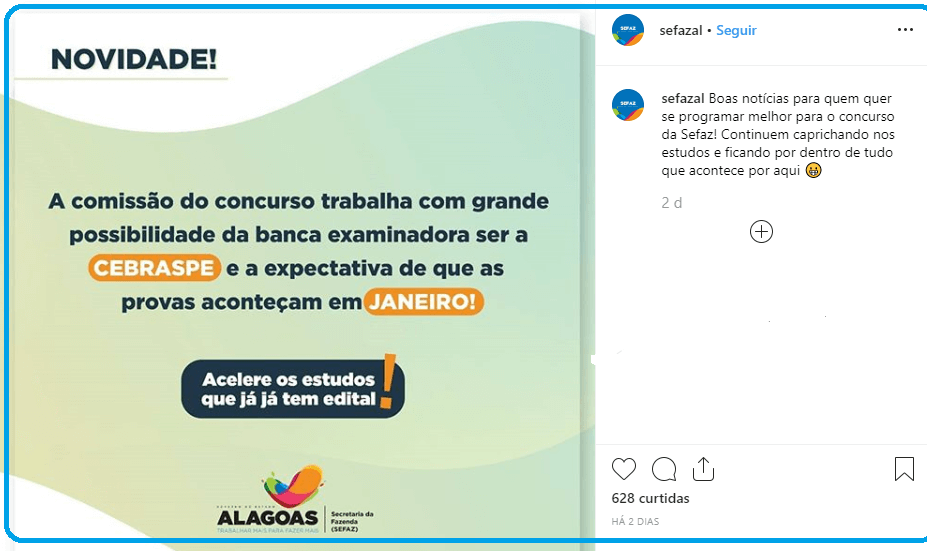 Concurso Sefazl AL: Cebraspe é anunciado como organizador.