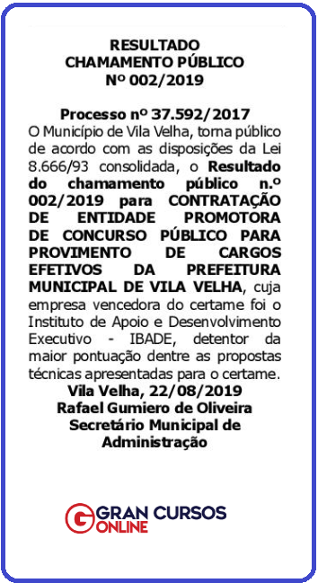 Concurso Prefeitura Vila Velha ES: são mais de mil vagas!