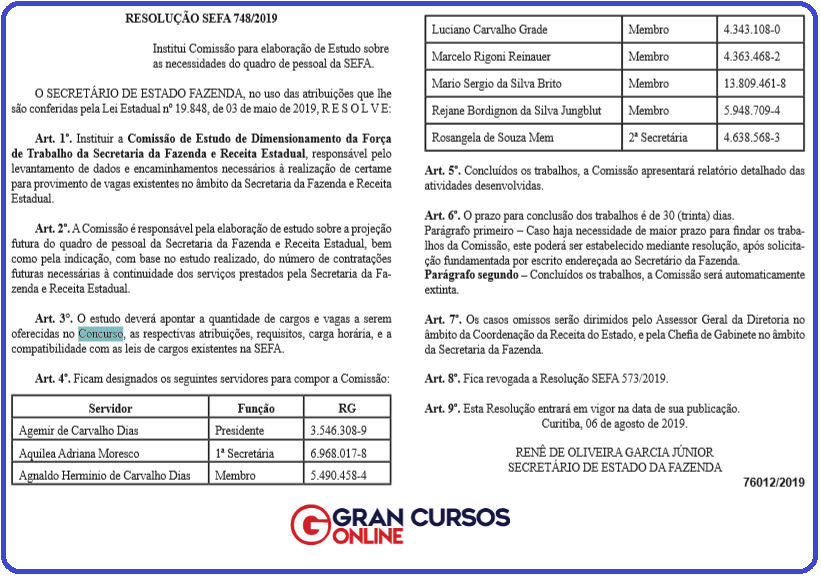 Concurso Sefaz PR: nova resolução publicada no DOE