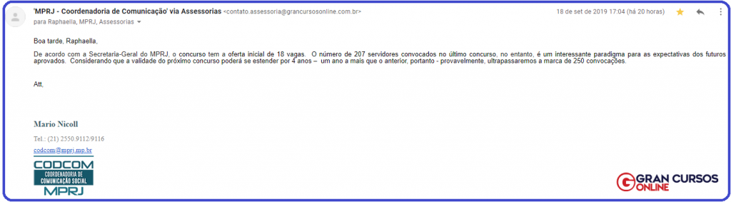 Concurso MP RJ: Resposta da assessoria