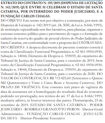 Concurso TJ SC: Extrato do contrato.