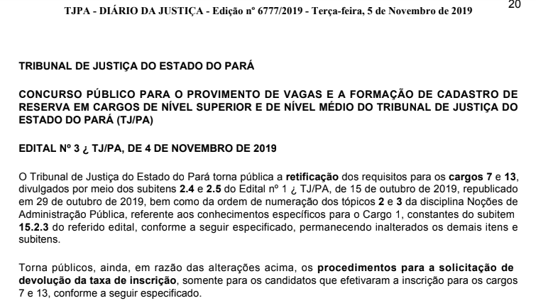 Edital TJ PA: retificação