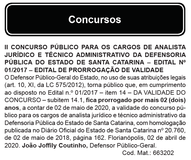 Concurso DPE SC: prorrogado!