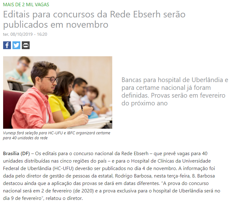 Concurso EBSERH: nota publicada