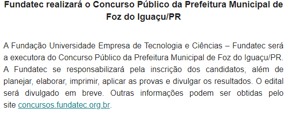 Concurso Prefeitura Foz do Iguaçu PR