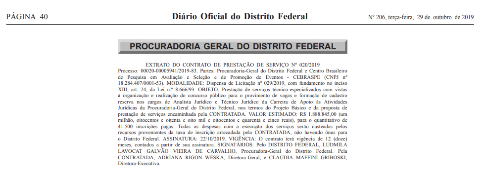 Concurso PGDF: extrato de contrato!