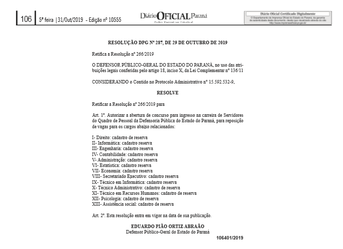 Concurso DPE PR: autorização retificada!