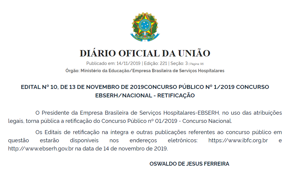 CONCURSO EBSERH EDITAL RETIFICADO