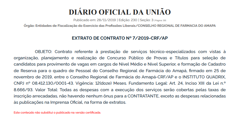 Concurso CRF AP: publicação do DOU