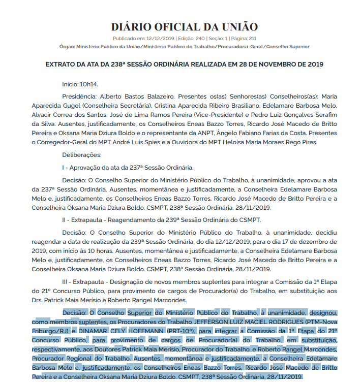 Concurso MPT: alteração da comissão!