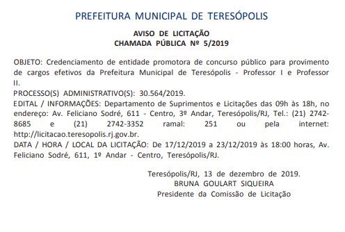 Concurso Prefeitura de Teresópolis RJ: banca em definição!