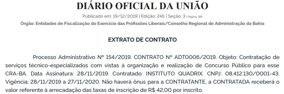 Concurso CRA Bahia: extrato de contrato!