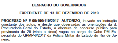 Autorização para 25 vagas de técnico de enfermagem do concurso PMERJ saúde